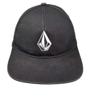 Volcom Snapback Hat Black White OS Embroidered Stone Logo Adjustable 6 Panel